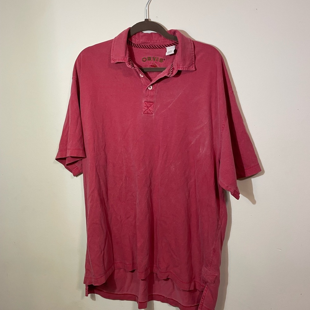 Orvis Polo Mens X-Large Beet color distressed Cotton short sleeve shirt